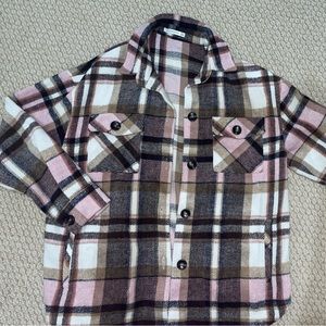 Staccato pink and brown plaid shacket